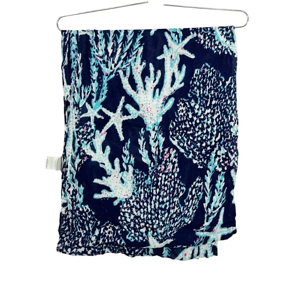 Lilly‎ Pulitzer Riley Loop Infinity Scarf Navy Blue Coral Starfish Sea Preppy